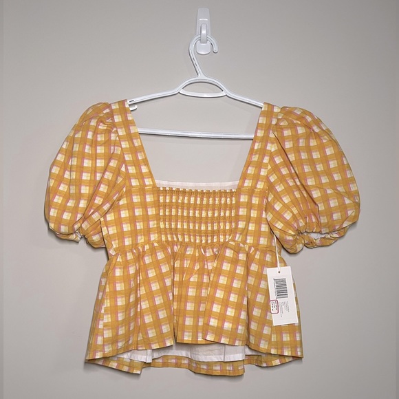 Yellow Plaid Puff Sleeve Top - Picture 4 of 4